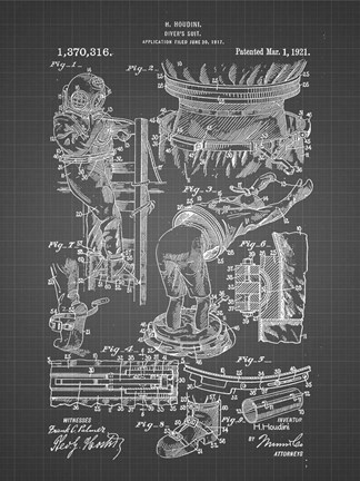 Framed Diver&#39;s Suit Patent - Black Grid Print