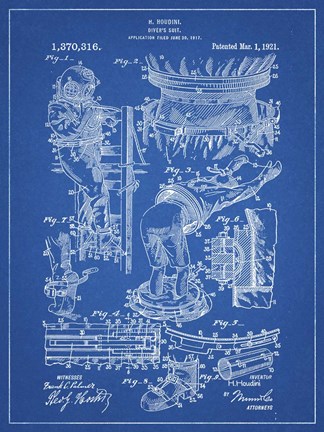 Framed Diver&#39;s Suit Patent - Blueprint Print