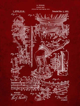 Framed Diver&#39;s Suit Patent - Burgundy Print