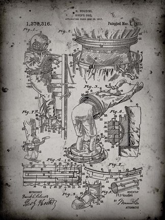 Framed Diver&#39;s Suit Patent - Faded Grey Print