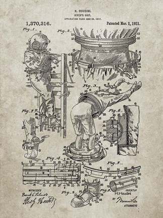 Framed Diver&#39;s Suit Patent - Sandstone Print
