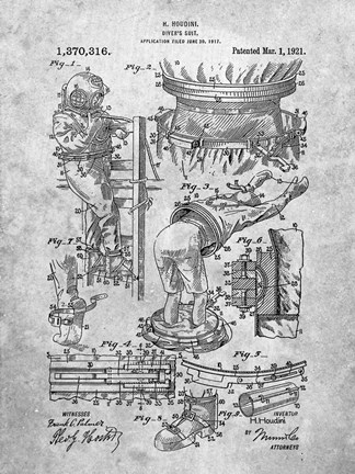 Framed Diver&#39;s Suit Patent - Slate Print
