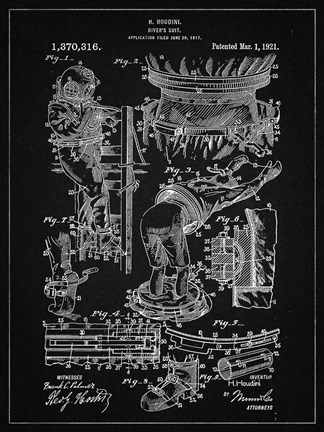 Framed Diver&#39;s Suit Patent - Vintage Black Print