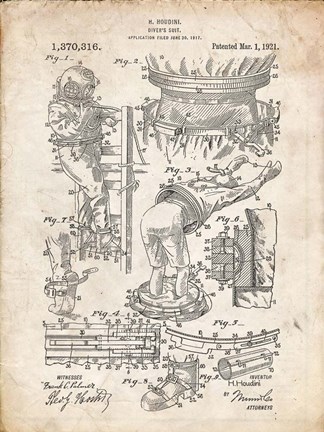 Framed Diver&#39;s Suit Patent - Vintage Parchment Print