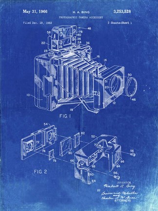 Framed Photographic Camera Accessory Patent - Faded Blueprint Print