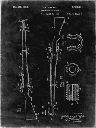 Framed Semi-Automatic Rifle Patent - Black Grunge Print