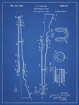Framed Semi-Automatic Rifle Patent - Blueprint Print