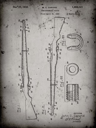 Framed Semi-Automatic Rifle Patent - Faded Grey Print