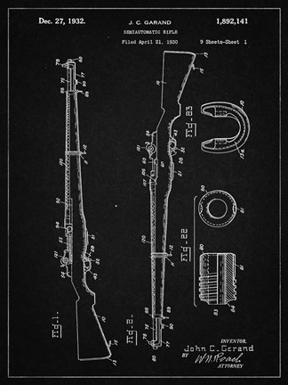 Framed Semi-Automatic Rifle Patent - Vintage Black Print