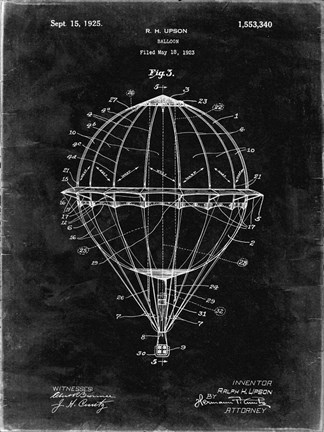 Framed Balloon Patent - Black Grunge Print
