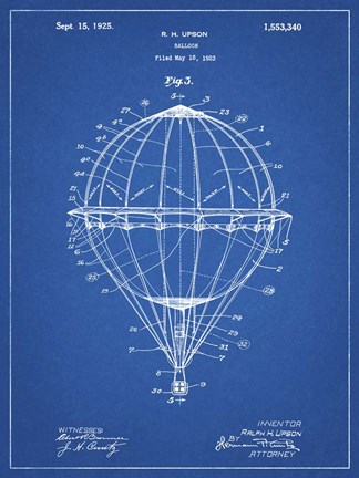 Framed Balloon Patent - Blueprint Print