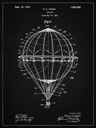 Framed Balloon Patent - Vintage Black Print