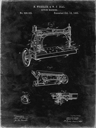 Framed Sewing Machine Patent - Black Grunge Print