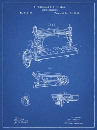 Framed Sewing Machine Patent - Blueprint Print