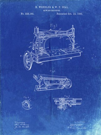 Framed Sewing Machine Patent - Faded Blueprint Print