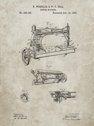 Framed Sewing Machine Patent - Sandstone Print