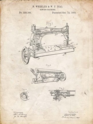 Framed Sewing Machine Patent - Vintage Parchment Print