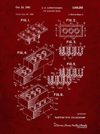 Framed Toy Building Brick Patent - Burgundy Print