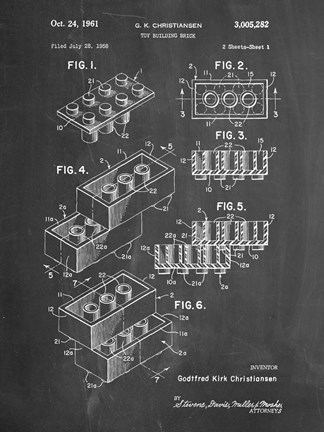 Framed Toy Building Brick Patent - Chalkboard Print