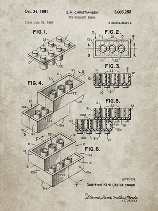 Framed Toy Building Brick Patent - Sandstone Print