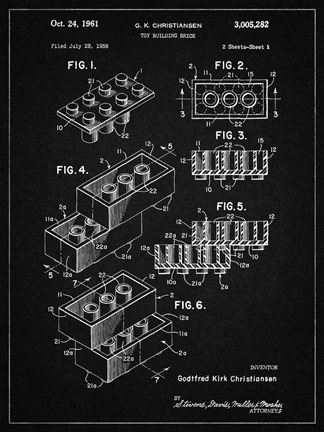 Framed Toy Building Brick Patent - Vintage Black Print