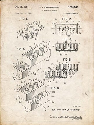 Framed Toy Building Brick Patent - Vintage Parchment Print