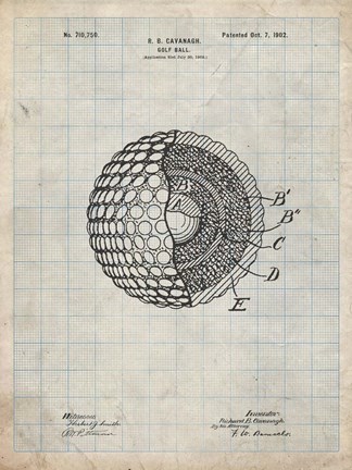 Framed Golf Ball Patent - Antique Grid Parchment Print