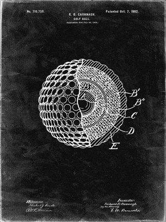 Framed Golf Ball Patent - Black Grunge Print