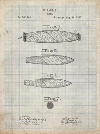 Framed Cigar Patent - Antique Grid Parchment Print