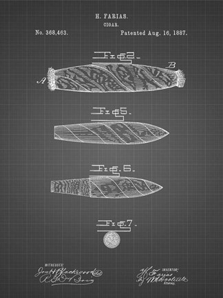 Framed Cigar Patent - Black Grid Print