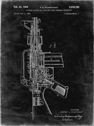 Framed Firearm With Auxiliary Bolt Closure Mechanism Patent - Black Grunge Print
