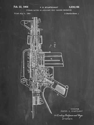 Framed Firearm With Auxiliary Bolt Closure Mechanism Patent - Chalkboard Print
