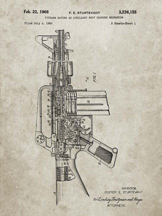 Framed Firearm With Auxiliary Bolt Closure Mechanism Patent - Sandstone Print