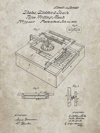 Framed Type Writing Machine Patent - Sandstone Print