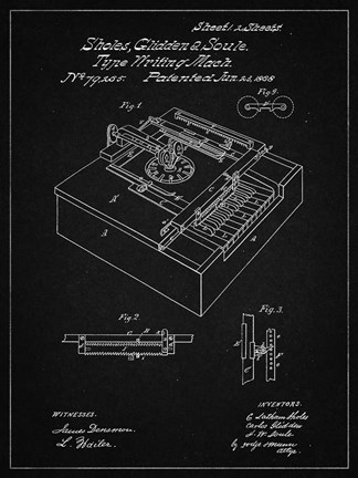 Framed Type Writing Machine Patent - Vintage Black Print
