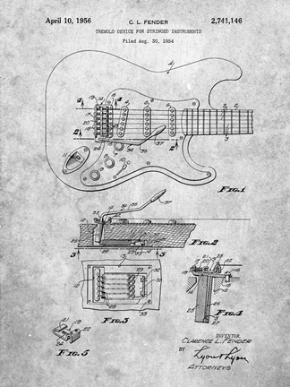 Framed Tremolo Device for Stringed Instruments Patent - Slate Print