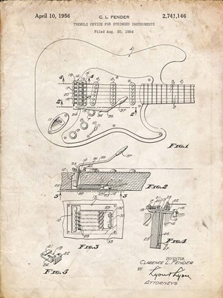 Framed Tremolo Device for Stringed Instruments Patent - Vintage Parchment Print