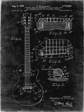 Framed Guitar &amp; Combined Bridge &amp; Tailpiece Therefor Patent - Black Grunge Print
