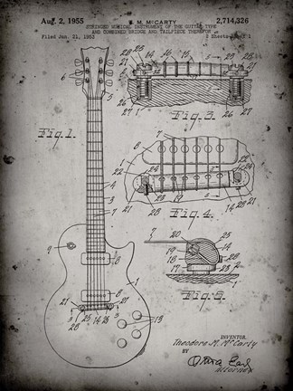 Framed Guitar &amp; Combined Bridge &amp; Tailpiece Therefor Patent - Faded Grey Print