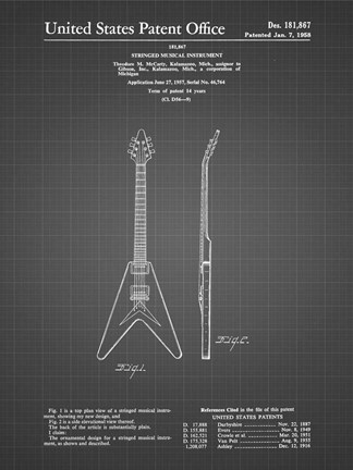 Framed Stringed Musical Instrument Patent - Black Grid Print