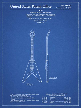 Framed Stringed Musical Instrument Patent - Blueprint Print