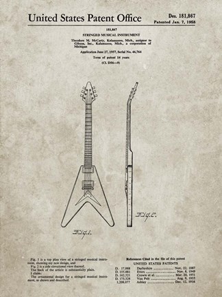 Framed Stringed Musical Instrument Patent - Sandstone Print