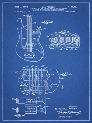 Framed Electric Guitar Patent - Blueprint Print