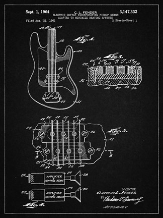Framed Electric Guitar Patent - Vintage Black Print