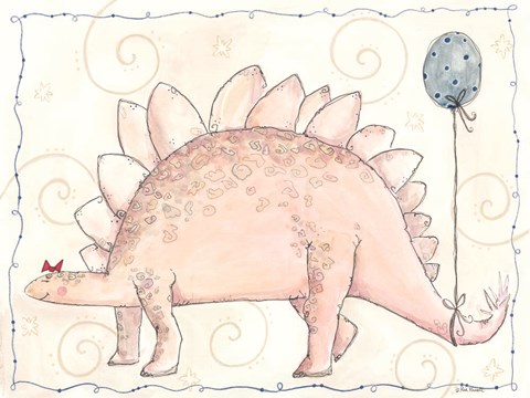Framed Miss Pink Stegosaurus and Blue Balloon Print