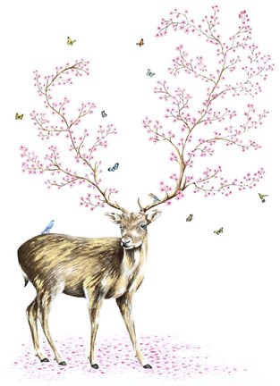 Framed Cherry Blossom Deer Print
