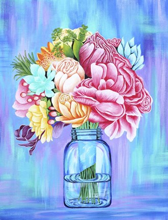 Framed Colorful Flowers in Mason Jar Print