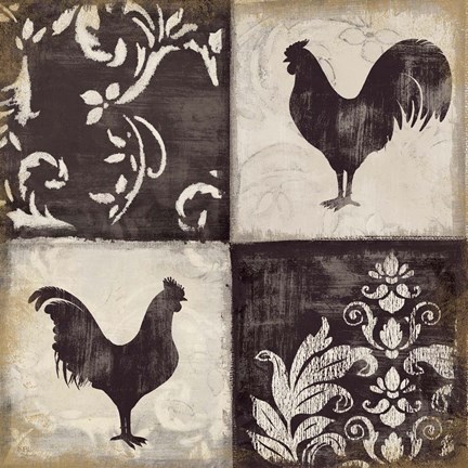 Framed Rooster Silhouette I Print