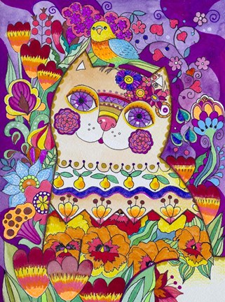 Framed Flower Cat 2 Print