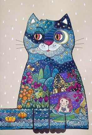 Framed Night Cat 3 Print